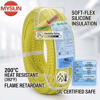 Filo di collegamento isolato in silicone super flessibile 600V 200C Morbido alta resistenza alla temperatura UL3135
